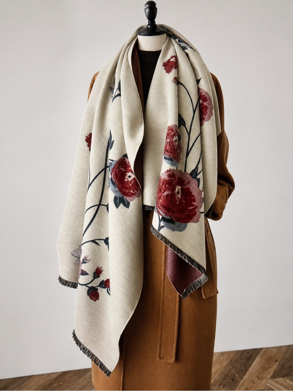 Red & Blue Blossom Reversible Wrap